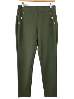 Michael Kors Pull On Ankle Pants Gold Button Detail Olive Green Size Medium